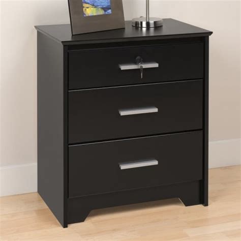 Coal Harbor 3 Drawer Tall Nightstand With Lock Black Modern Nightstands And Bedside Tables