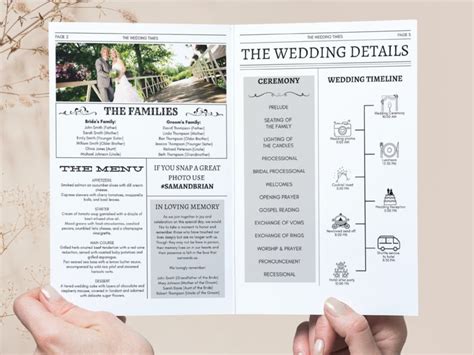 Folded Newspaper Wedding Program Canva Template Printable Wedding