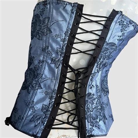 Blue Corset With Boning Beautiful Material Reflects Depop