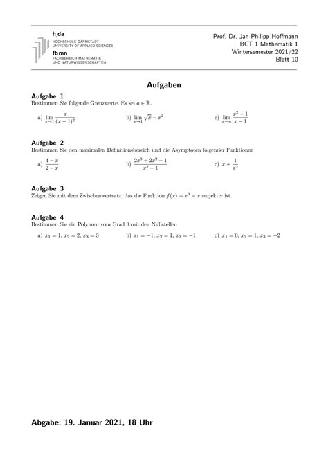 WS2021 Mathe 1 Blatt 10 Prof Dr Jan Philipp Hoffmann BCT 1