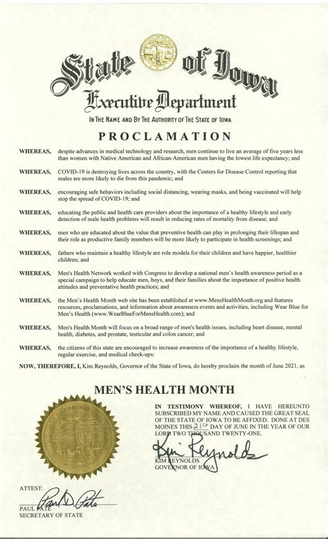 Proclamations 2022 Mens Health Month