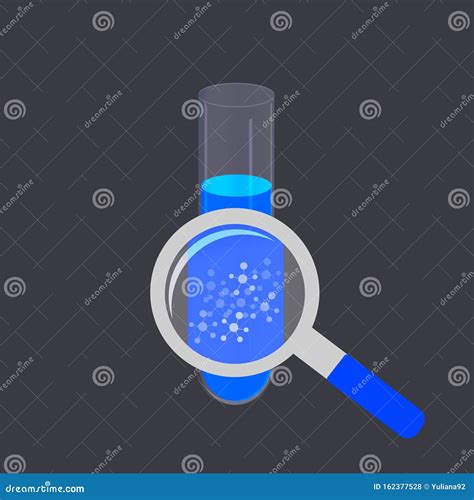 Water Analysis Icon. Zooming In On A Test Tube With Water. Molecules In