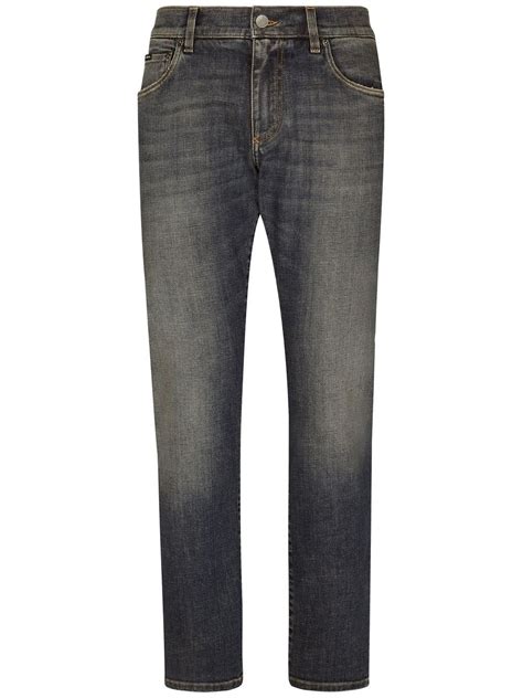 Dolce And Gabbana Logo Appliqué Slim Cut Jeans Blue Farfetch