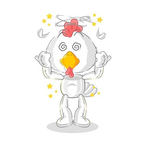 Vector De Dibujos Animados De Mascota De Cabeza Mareada De Pollo