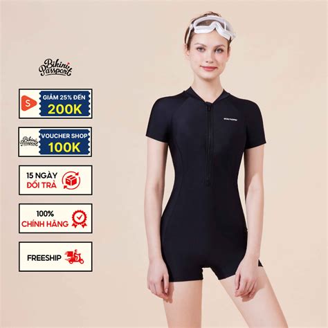 Đồ bơi NỮ BIKINI PASSPORT kiểu Một mảnh quần short áo tay ngắm có khóa màu Đen BS BL