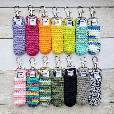 Lip Balm Holder Keychain 40 COLORS Made To Order Purse Etsy Crochet