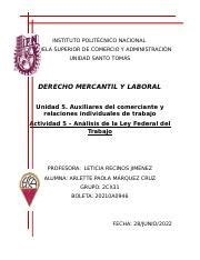 Actividad 5 sesión 8 Análisis de la Ley Federal del Trabajo Arlette