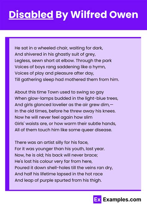 Disabled Poem by Wilfred Owen, Download Pdf