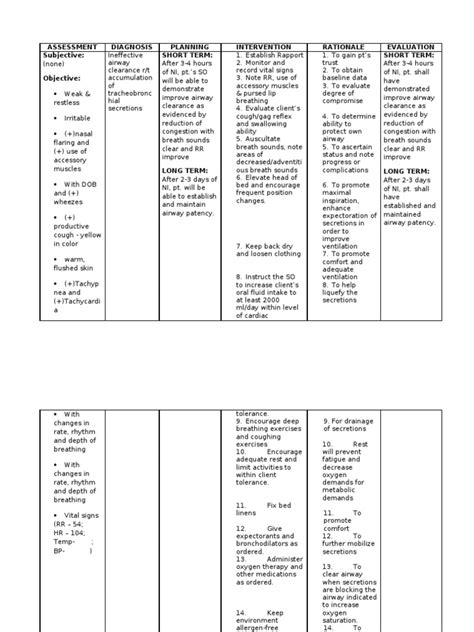 Ncp Ineffective Airway Clearance Breathing Respiratory Tract