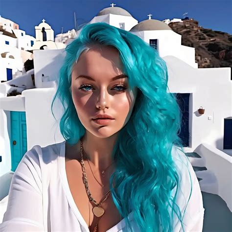 Portrait Of A Gorgeous Woman With Tiffany Blue Hair