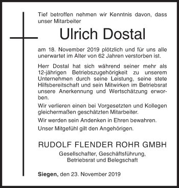 Traueranzeigen Von Ulrich Dostal 57trauer De