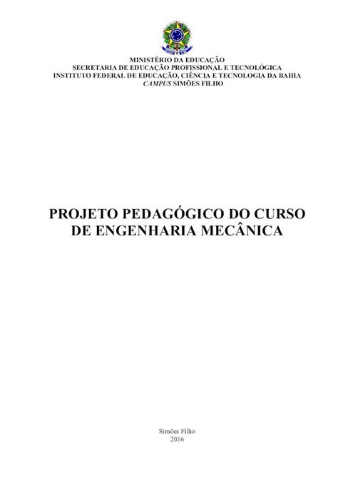 Pdf Projeto Pedag Gico Do Curso De Engenharia Mec Nica Ppc