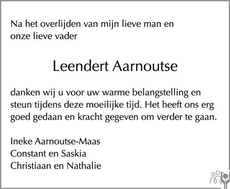 Leendert Leen Aarnoutse Overlijdensbericht En Condoleances