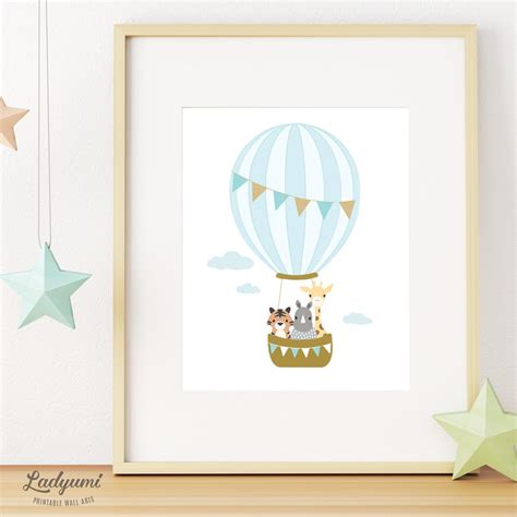Hot Air Balloon Print Printable Nursery Wall Art Safari Etsy