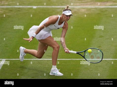 Marketa Vondrousova in action against Marie Bouzkova (not pictured) on ...