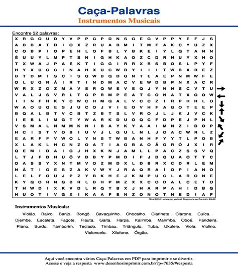 Caça Palavras Instrumentos Musicais - Caça Palavras Instrumentos Musicais para imprimir - Desenhos Imprimir
