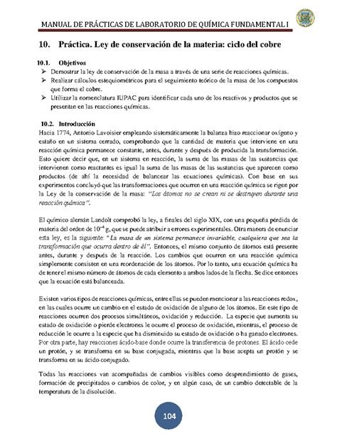 Guía 8 Estequiometría II 10 Práctica Ley de conservación de la