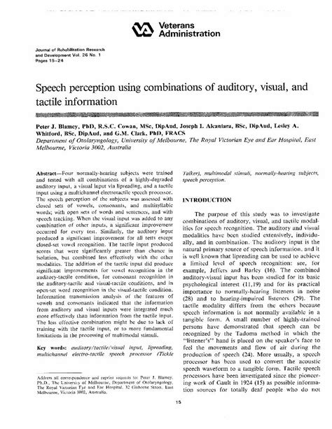 PDF Speech Perception Using Combinations Of Auditory Visual