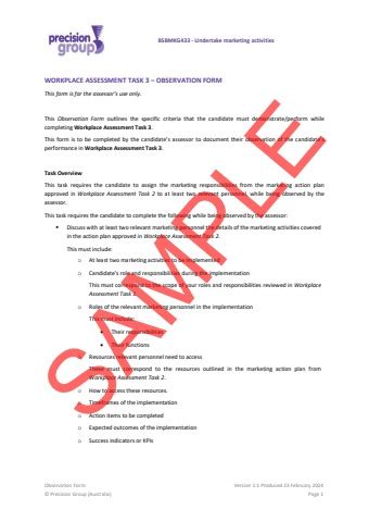 Bsbmkg Workplace Assessment Task Observation Form V