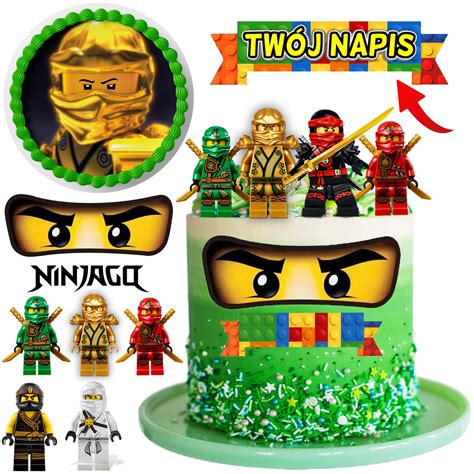 OPŁATEK NA TORT LEGO NINJAGO POSTACIE I NAPIS OKRĄGŁY 20 CM