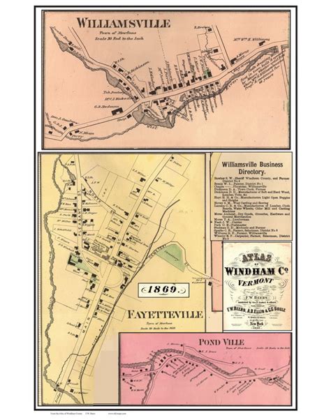 Newfane Villages Custom Vermont 1869 Old Town Map Reprint Windham Co