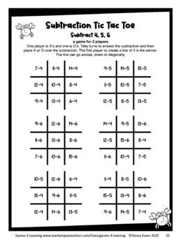 Printable Tic Tac Toe Math Games For Subtraction Fact Fluency Practice