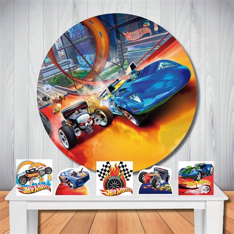 Kit Decoração Hot Wheels Painel Redondo e Display de Mesa Elo