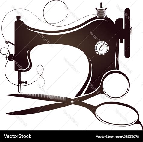 Sewing Machine And Scissors Silhouette Royalty Free Vector