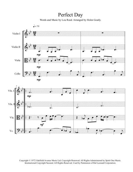 Perfect Day Arr Helen Goatly By Lou Reed Sheet Music For String Quartet At Sheet Music Direct