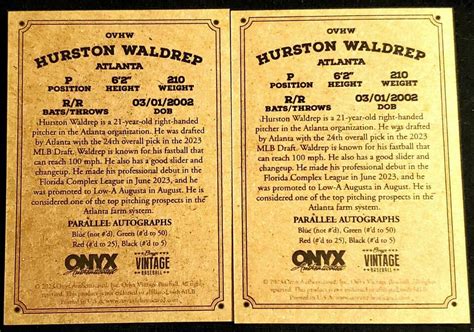 Hurston Waldrep Onyx Vintage Extended Baseball Prospect Atlanta