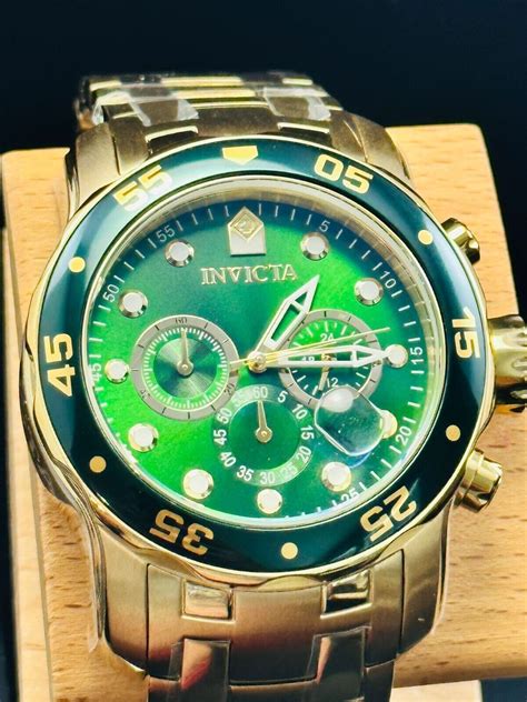 Invicta Pro Diver Green Dial Quartz 18K Gold Plated Men S Steel Watch