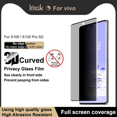 Original Imak Vivo X100 Pro X100 5g Privacy Tempered Glass No Edge