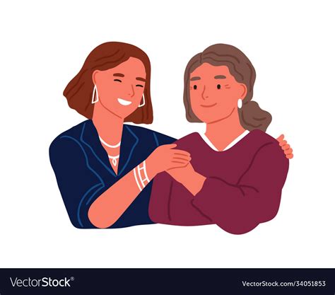 Happy Adult Daughter Hugging Old Mother Feeling Vector Image