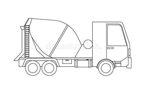 Concrete Mixer Truck Outline Isolated On White Background Coloring