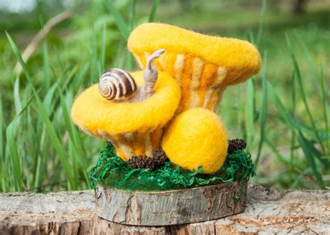 Yellow Needle Felted Mushroom Chanterelles Woodland Fairy Etsy