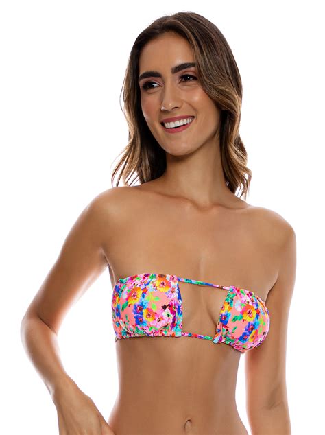 Bikini Tops Top Multi Floral Blossoms Electric Coral Marke Luli Fama