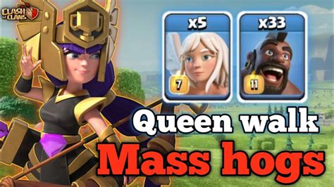 Th14 Queen Walk Mass Hogs Attack Strategy Best Attack Th14 Hog