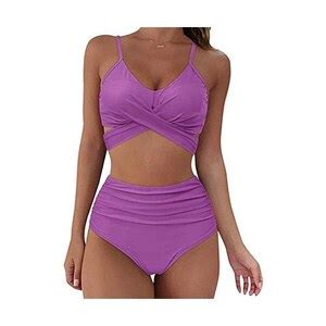 Tomwell Costumi Da Bagno Due Pezzi Imbottito Bandage Regolabile Halter Triangolo Top Bikini Da