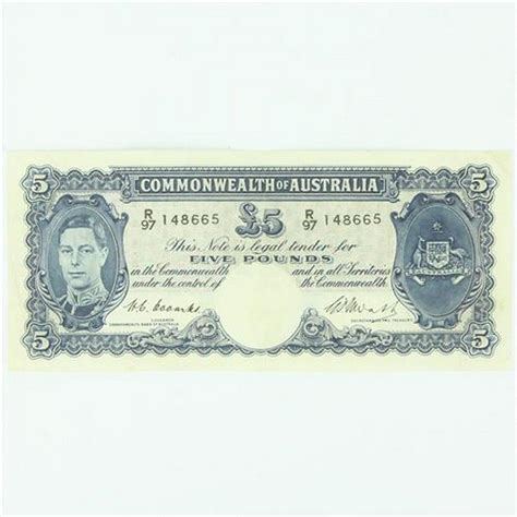 Australian Five Pound Note Coombs And Watt George Vi Coins