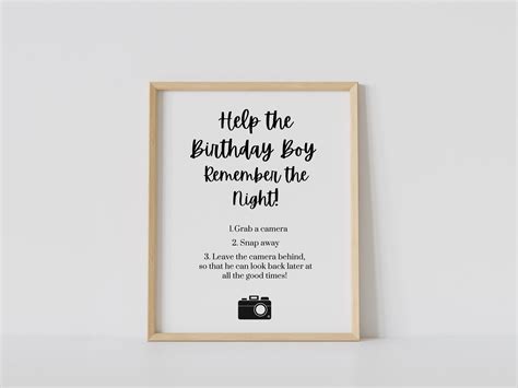 Birthday Photo Guest Book Sign Template, Disposable Camera Sign ...