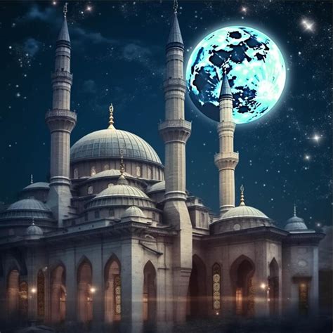 Premium AI Image | Mosque and moon in the night sky Ramadan Kareem ...