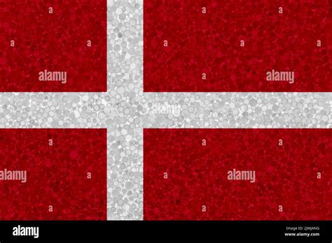 Denmark Flag On Styrofoam Texture National Flag Painted On The Surface