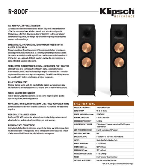 R F Specification Sheet Klipsch