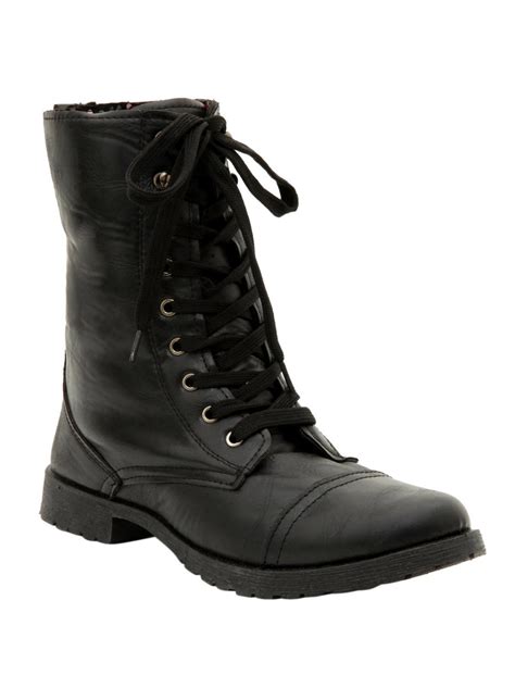 Black Floral Lined Combat Boots Hot Topic