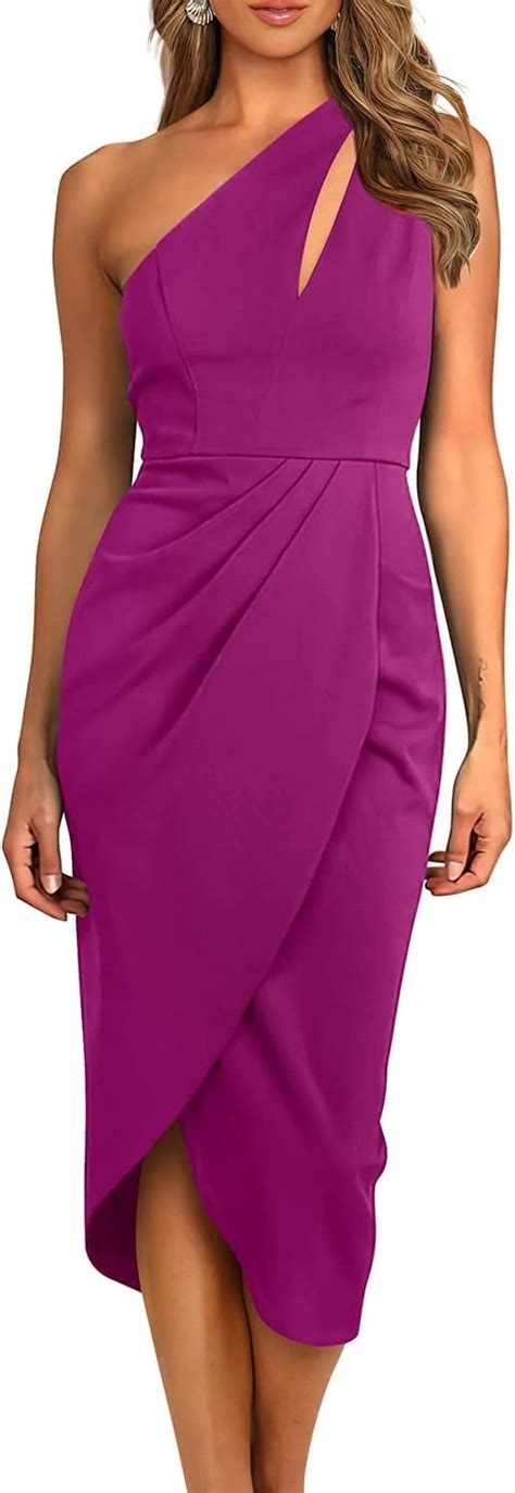 Owin Womens One Shoulder Sleeveless Cutout Ruched Slit Midi Bodycon