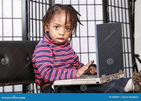 Cute Kid With His Computer Stock Image Image Of Brothers 389087