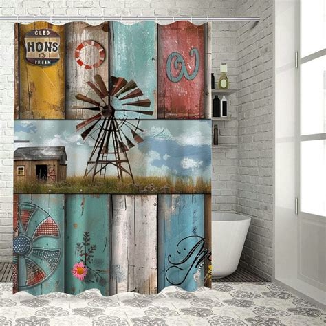 Bciig Rustic Farmhouse Shower Curtain For Bathroom Countryside Vintage