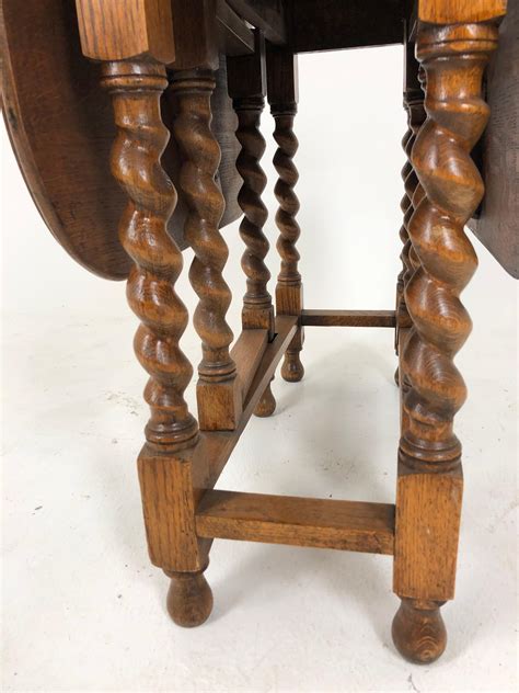 Antique Oak Barley Twist Gateleg Table Drop Leaf Table Scotland 1920