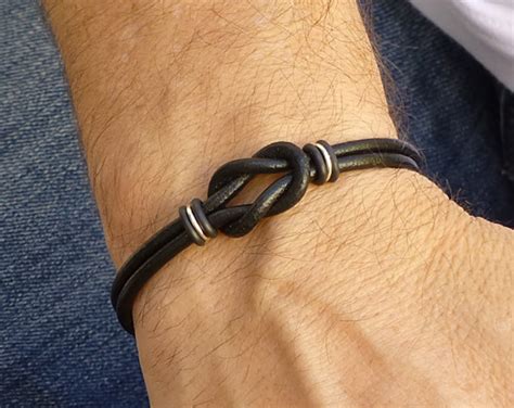 Black Celtic Leather Bracelet Infinity Knot Bracelet Unisex Etsy