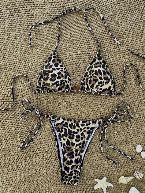 Summer 2pcs Leopard Print Resin Round Neck Sexy Bikini Set SHEIN USA